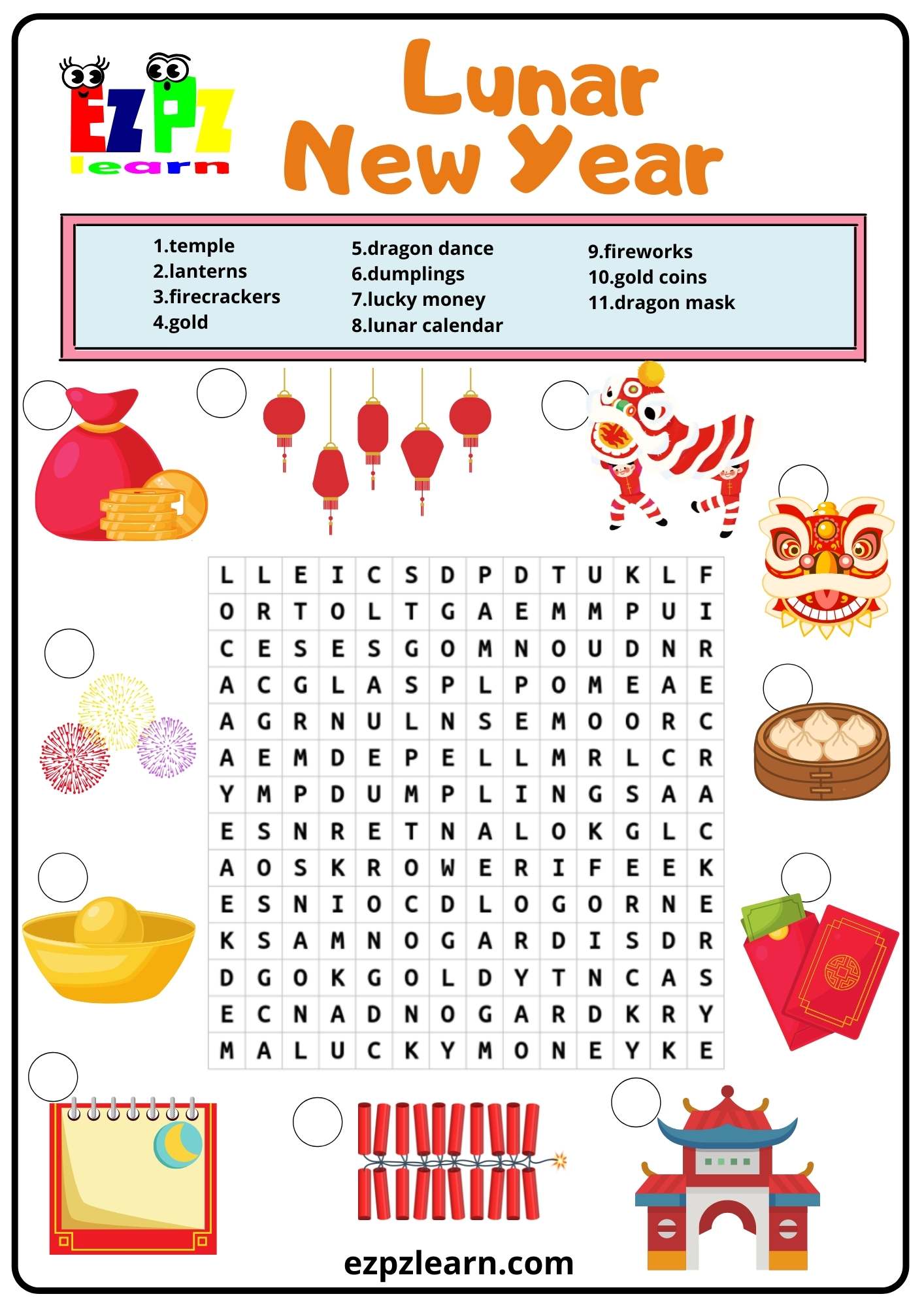 Lunar (Chinese) New Year Word Search